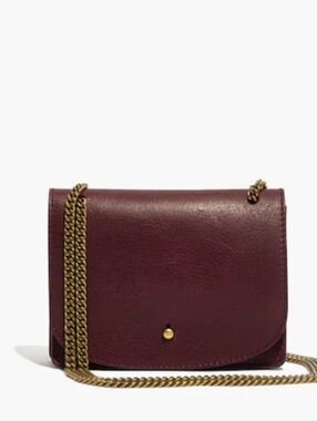 Madewell Leather Crossbody in Deep Burgundy with Gold Chain Strap